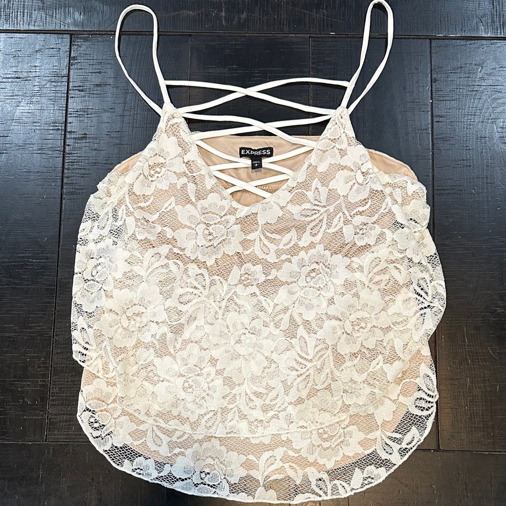 Express size smalle Women's Floral Lace Cami - cream